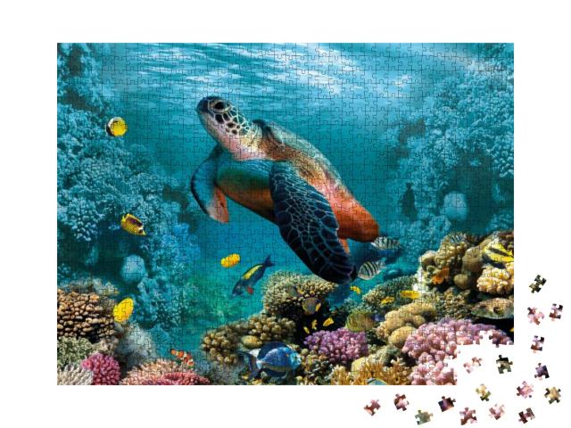 Image for 3D Floor. Underwater World. Turtle. Corals... Jigsaw Puzzle with 1000 pieces