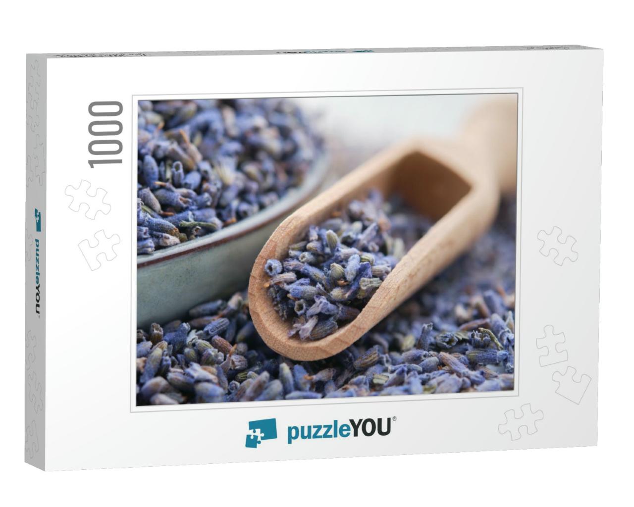 Wooden Scoop of Dry Lavender Flowers & Blue Plate of Drie... Jigsaw Puzzle with 1000 pieces