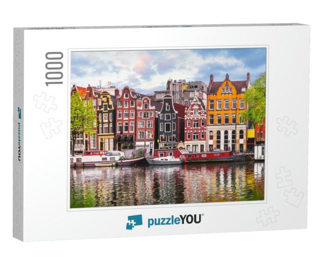 Amsterdam Netherlands Dancing Houses Over River Amstel La... Jigsaw Puzzle with 1000 pieces