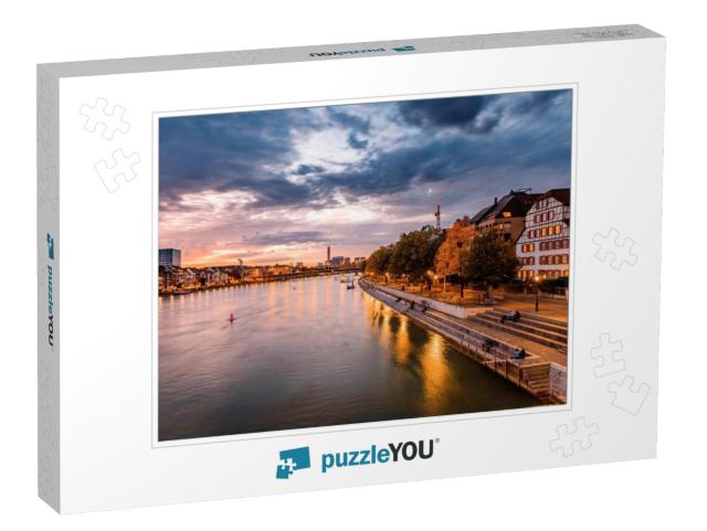 Basel, Switzerland. View Over Rhine River At Basel City D... Jigsaw Puzzle