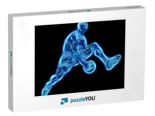 Neon Image of a Professional Basketball Player Jumping wi... Jigsaw Puzzle