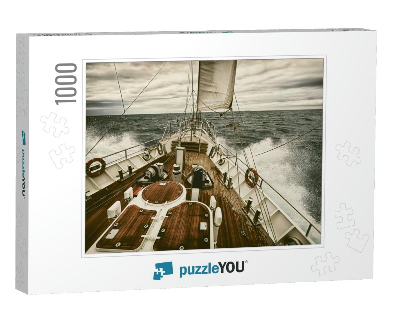 Sailing Yacht At Sunset During a Storm. Toned Image & Blu... Jigsaw Puzzle with 1000 pieces