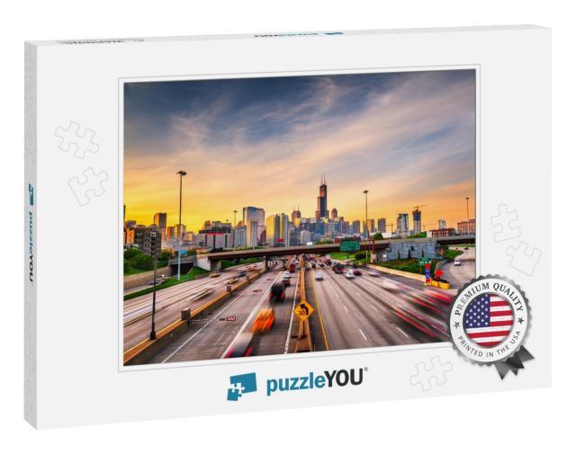 Chicago, Il, USA Downtown Cityscape Highways At Dawn... Jigsaw Puzzle