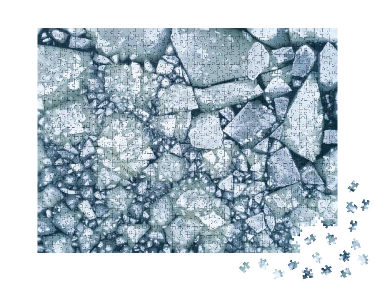 Abstract Texture of Broken White Ice & Dark Water At Wint... Jigsaw Puzzle with 1000 pieces