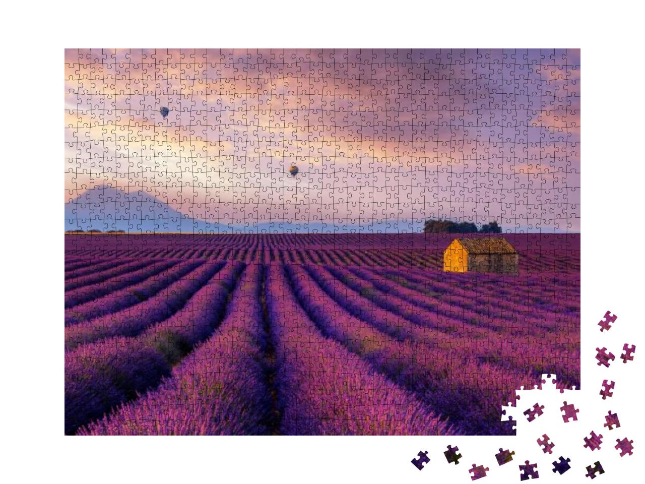Hot Air Balloon Over Lavender Fields... Jigsaw Puzzle with 1000 pieces