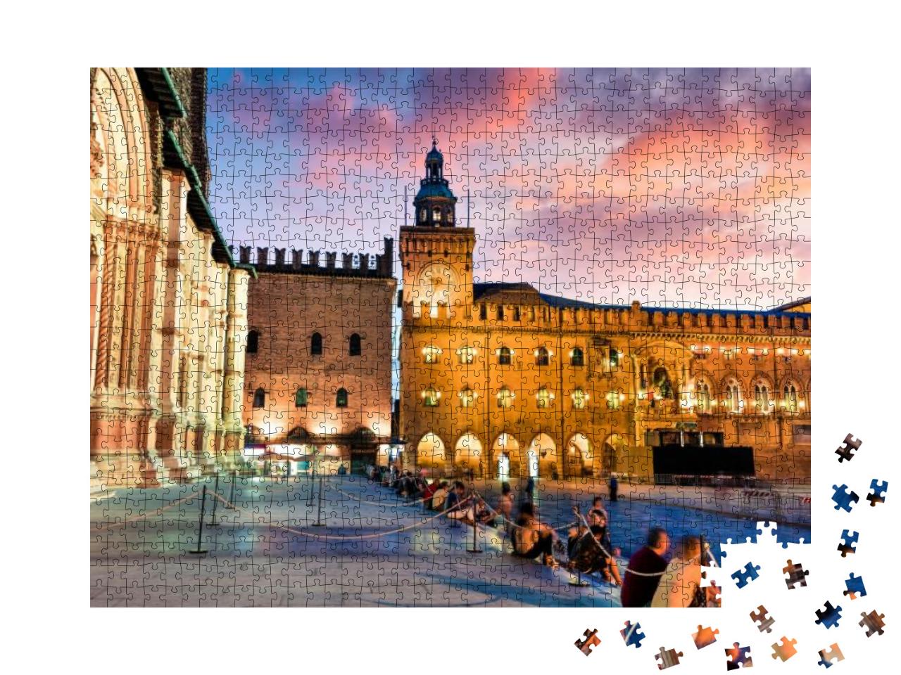 Colorful Spring Sunset on the Main Square of City of Bolo... Jigsaw Puzzle with 1000 pieces