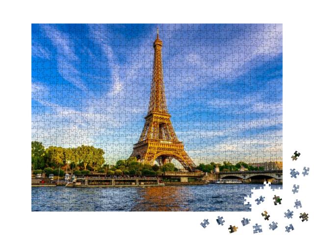 Paris Eiffel Tower & River Seine At Sunset in Paris, Fran... Jigsaw Puzzle with 1000 pieces