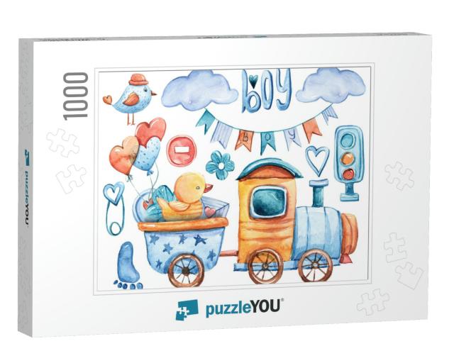 Watercolor R Kids Collection. Its a Boy Set. Cute C... Jigsaw Puzzle with 1000 pieces
