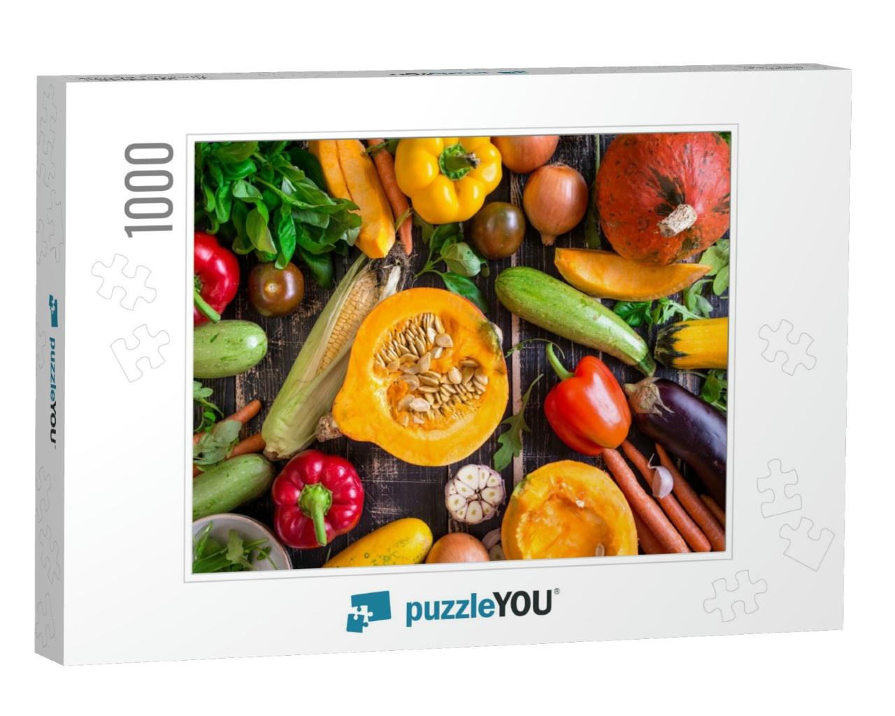 Fresh Vegetables on a Dark Table. Autumn Background. Heal... Jigsaw Puzzle with 1000 pieces