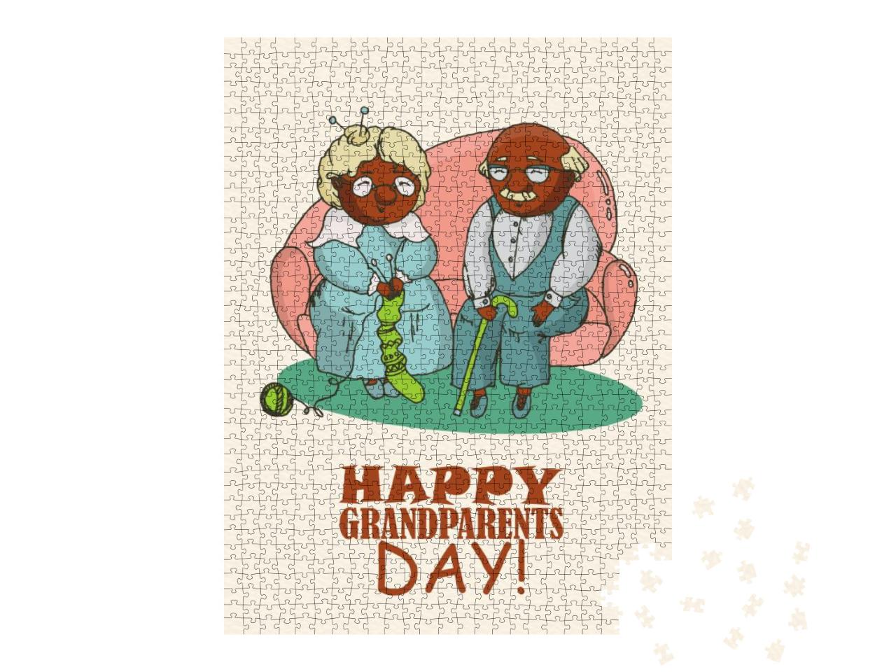 Happy Grandparents Day Vector Greeting Card in Doo... Jigsaw Puzzle with 1000 pieces
