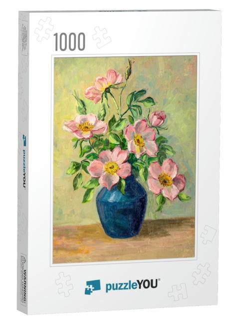 Vintage Oil Painting of Flowers in Vase... Jigsaw Puzzle with 1000 pieces