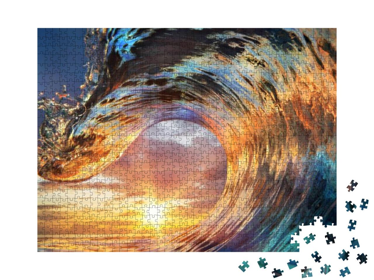 Colorful Ocean Wave. Sea Water in Crest Shape. Sunset Lig... Jigsaw Puzzle with 1000 pieces
