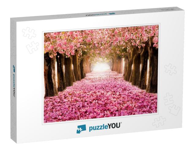 The Romantic Tunnel of Pink Flower Trees... Jigsaw Puzzle