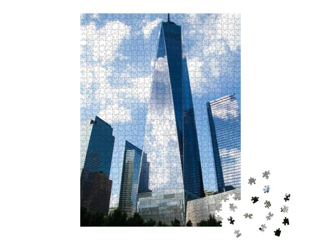 One World Trade Center & Buildings Reflect Cloudy Blue Sk... Jigsaw Puzzle with 1000 pieces