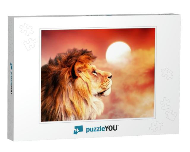 African Lion & Sunset in Africa. African Savannah Landsca... Jigsaw Puzzle