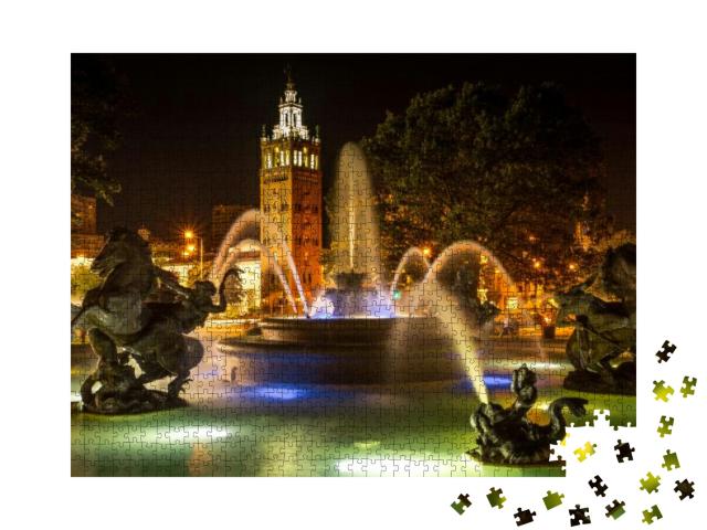 Kansas City Country Club Plaza Fountain Long Exposure... Jigsaw Puzzle with 1000 pieces