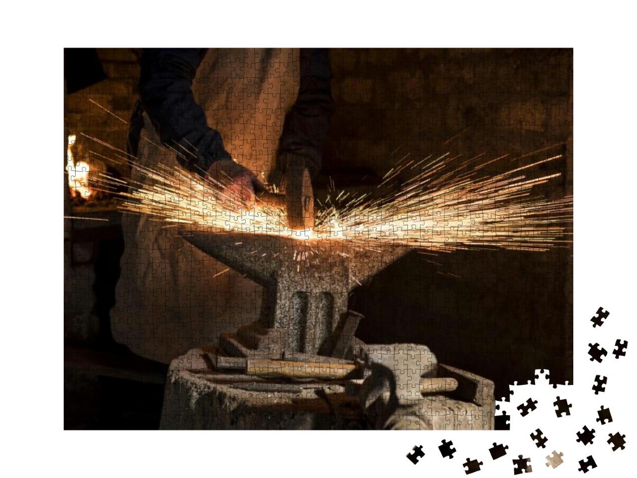 The Blacksmith Manually Forging the Molten Metal on the A... Jigsaw Puzzle with 1000 pieces