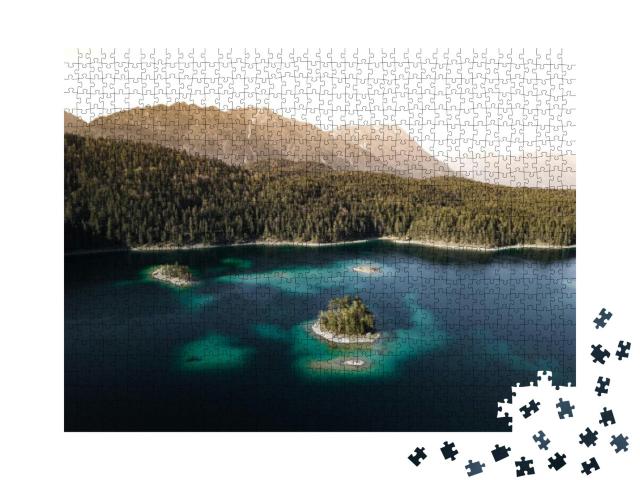 Islands At Beautiful Lake Eibsee in Bavaria, Germany... Jigsaw Puzzle with 1000 pieces