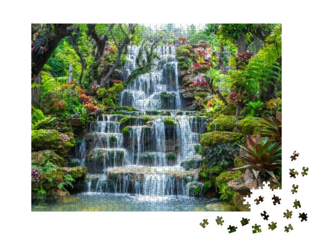 Waterfall in Thailand. View of Waterfall in Beautiful Gar... Jigsaw Puzzle with 1000 pieces