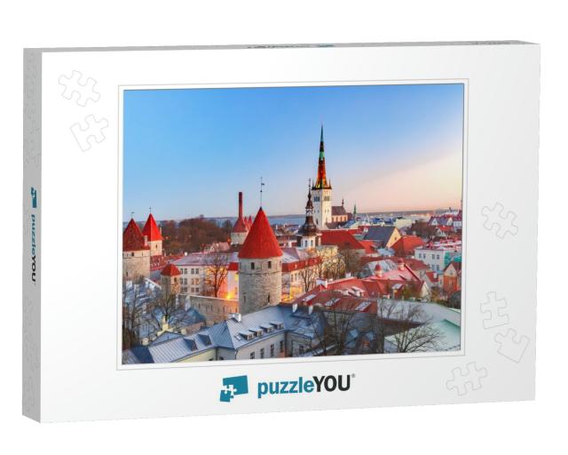 Aerial Cityscape with Medieval Old Town, St. Olaf Baptist... Jigsaw Puzzle