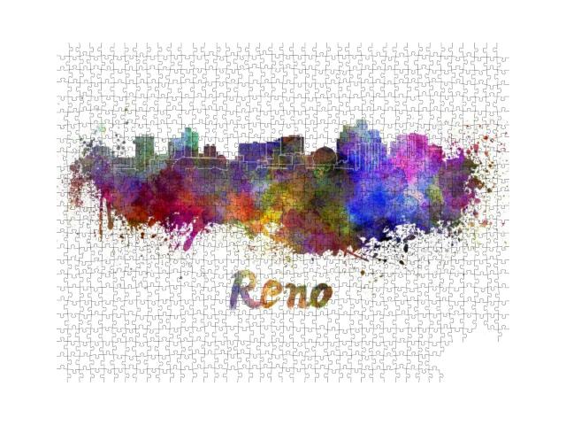 Reno Skyline in Watercolor Splatters with Clipping Path... Jigsaw Puzzle with 1000 pieces
