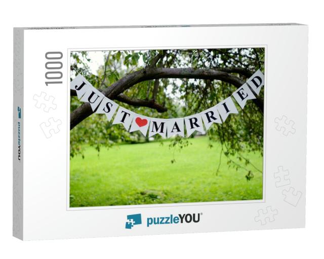Beautiful Wedding Inscription Just Married on... Jigsaw Puzzle with 1000 pieces