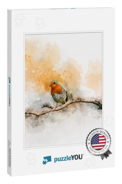 Watercolor Robin Redbreast. Hand Painted Bird Isolated on... Jigsaw Puzzle