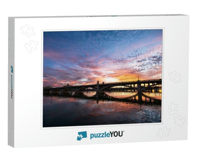 Sunset Over the Mill Street Bridge & Tempe Town Lake in T... Jigsaw Puzzle