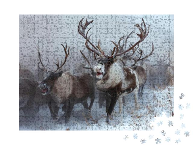 Reindeer on a Background of Snow & Forest... Jigsaw Puzzle with 1000 pieces