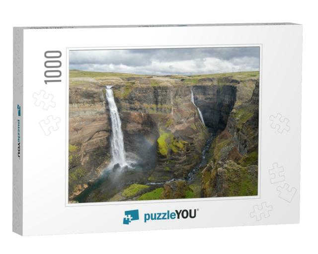 Dramatic Overview of Haifoss Waterfall, the Fourth Highes... Jigsaw Puzzle with 1000 pieces