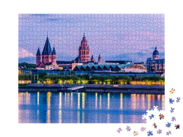 Mainz Cityscape in the Blue Hour in the Evening Light wit... Jigsaw Puzzle with 1000 pieces