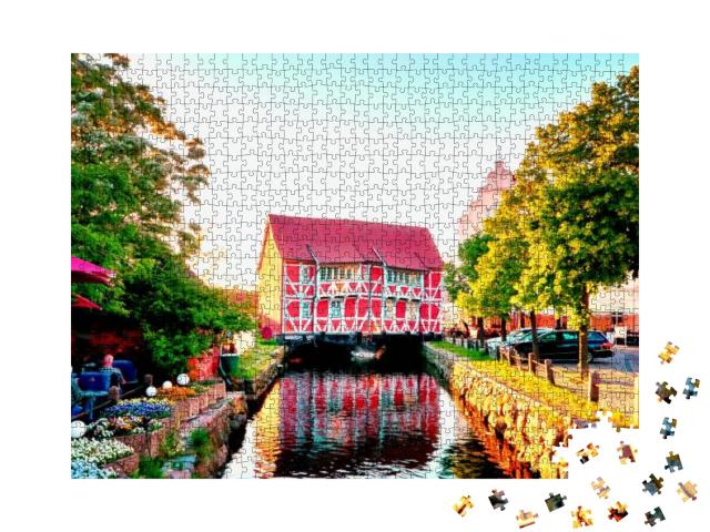 Old Red Timbered House & Restaurant in Wismar on the Cana... Jigsaw Puzzle with 1000 pieces