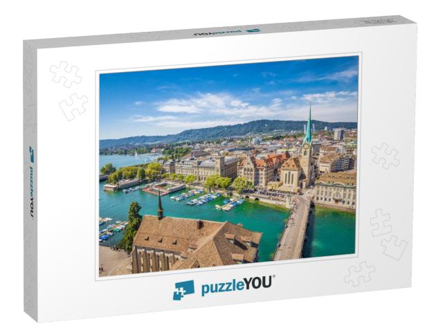 Aerial View of Historic Zurich City Center with Famous Fr... Jigsaw Puzzle