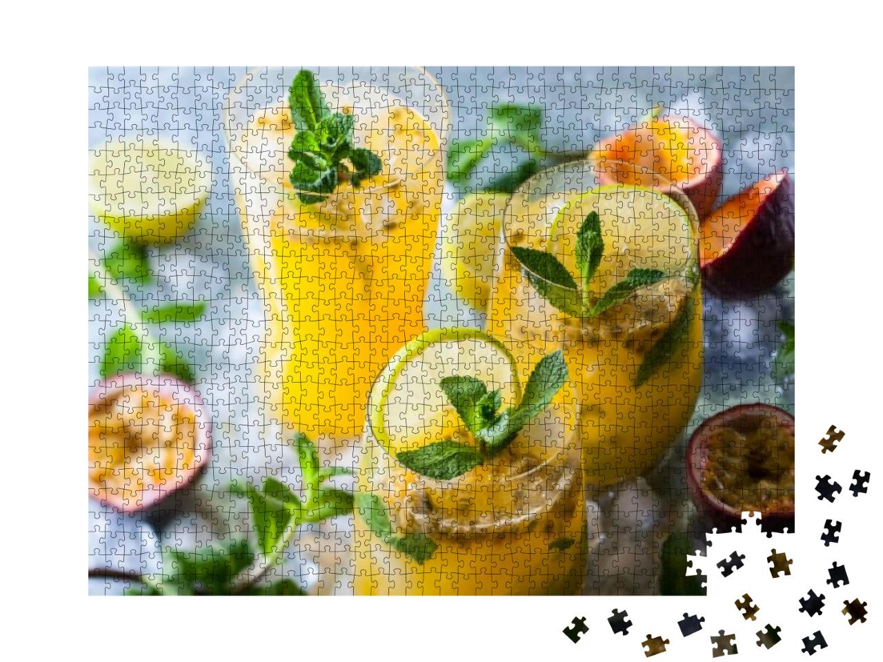 Passion Fruit Lemonade Garnished with Lime & Mint... Jigsaw Puzzle with 1000 pieces