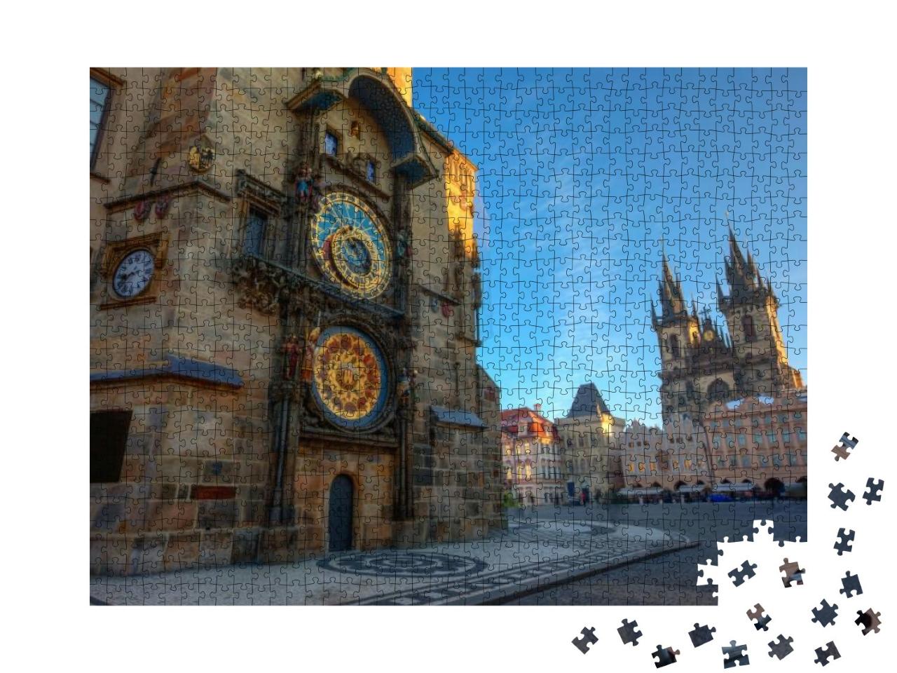 Prague Old Town Square, Sunrise At Astronomical Clock Tow... Jigsaw Puzzle with 1000 pieces