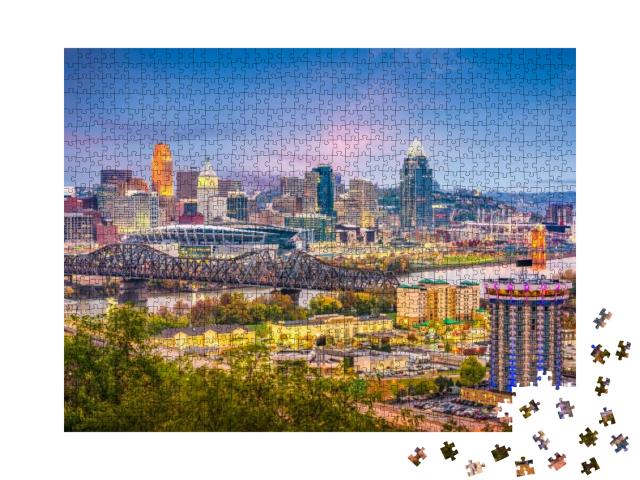 Cincinnati, Ohio, USA Skyline At Dusk... Jigsaw Puzzle with 1000 pieces