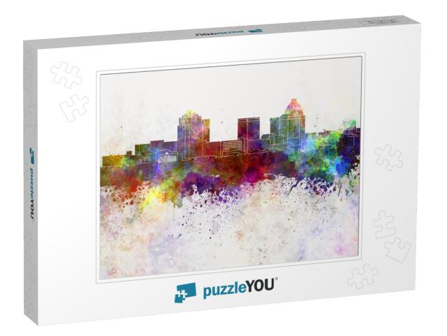 Greensboro Skyline in Watercolor Background... Jigsaw Puzzle