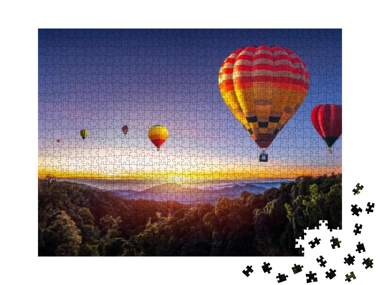 Colorful Hot Air Balloons Flying Over Mountain At Dot Int... Jigsaw Puzzle with 1000 pieces