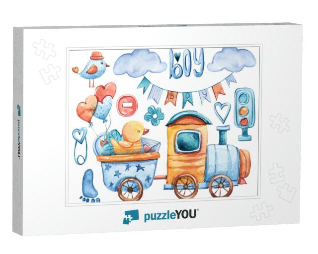 Watercolor R Kids Collection. Its a Boy Set. Cute C... Jigsaw Puzzle