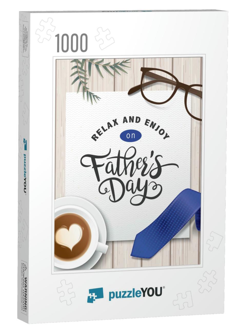 Flat Lay Style Father`S Day Greeting Card with Cup... Jigsaw Puzzle with 1000 pieces