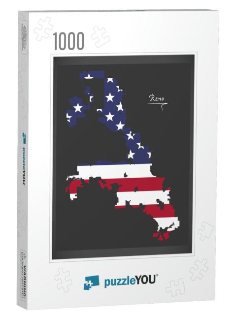 Reno Nevada City Map with American National Flag Illustra... Jigsaw Puzzle with 1000 pieces