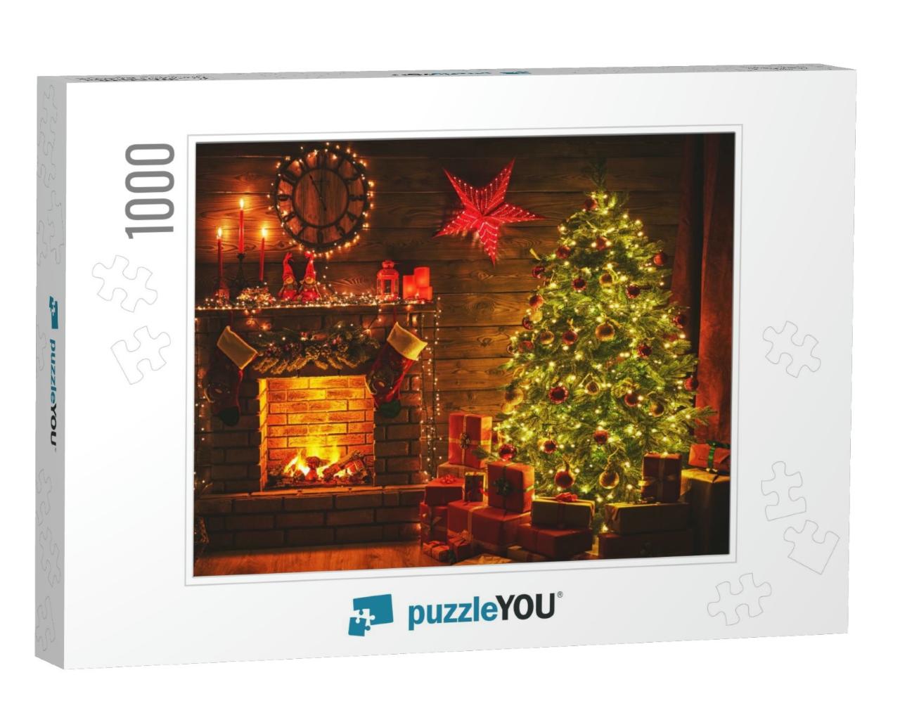 Interior Christmas. Magic Glowing Tree, Fireplace Gifts i... Jigsaw Puzzle with 1000 pieces