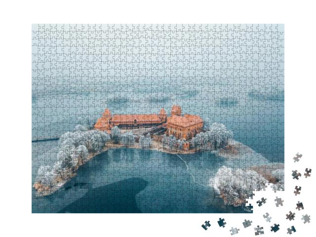 Trakai Island Castle, Winter Season, Aerial View. History... Jigsaw Puzzle with 1000 pieces