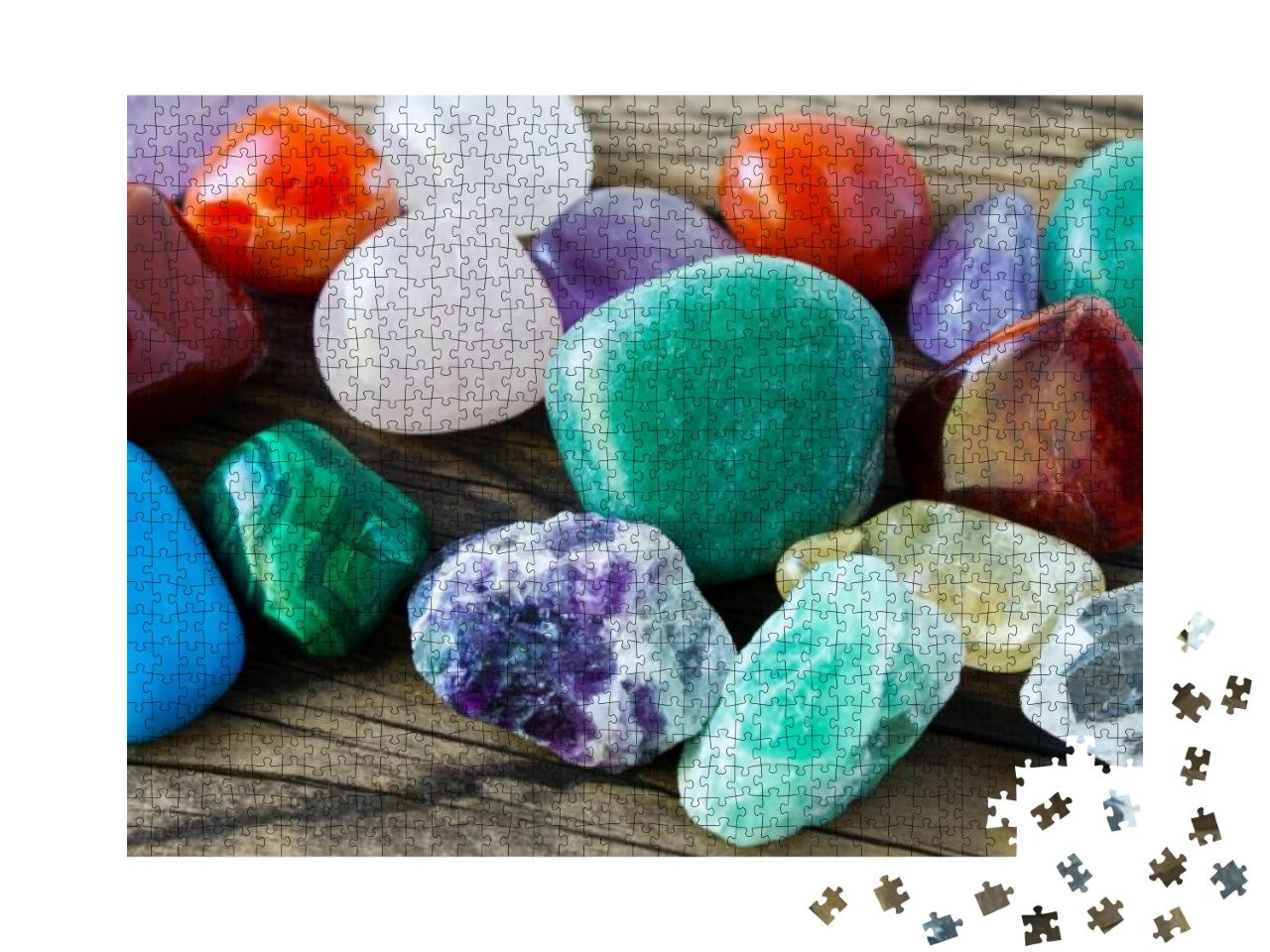Gemstones Against Wooden Background... Jigsaw Puzzle with 1000 pieces