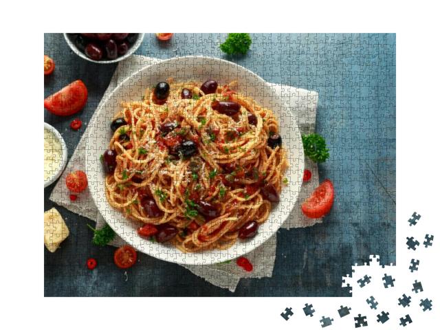 Pasta Alla Puttanesca with Garlic, Olives, Capers, Tomato... Jigsaw Puzzle with 1000 pieces
