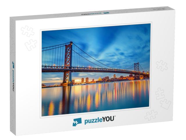 Ben Franklin Bridge in Philadelphia At Sunset... Jigsaw Puzzle