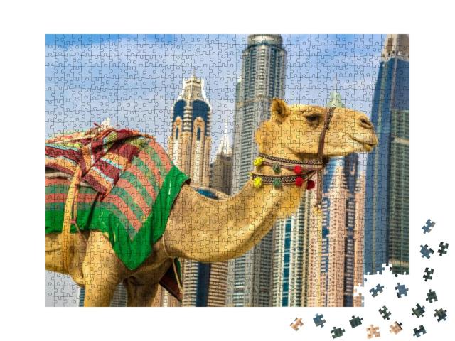 Camel in Front of Dubai Marina in a Summer Day, United Ar... Jigsaw Puzzle with 1000 pieces