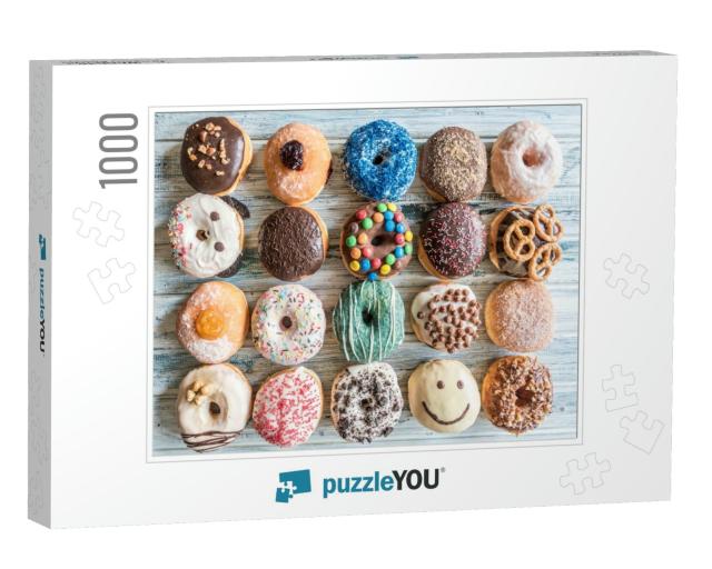 Many Sweet Glazed Donuts on the Table... Jigsaw Puzzle with 1000 pieces