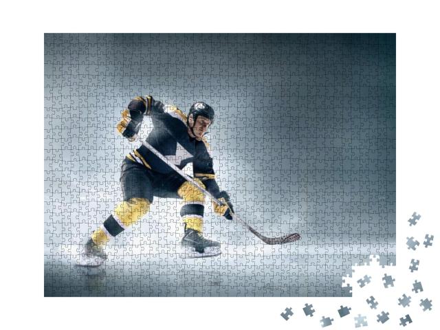 Decisive Throw of the Puck & Goal. Ice Hockey Player in A... Jigsaw Puzzle with 1000 pieces