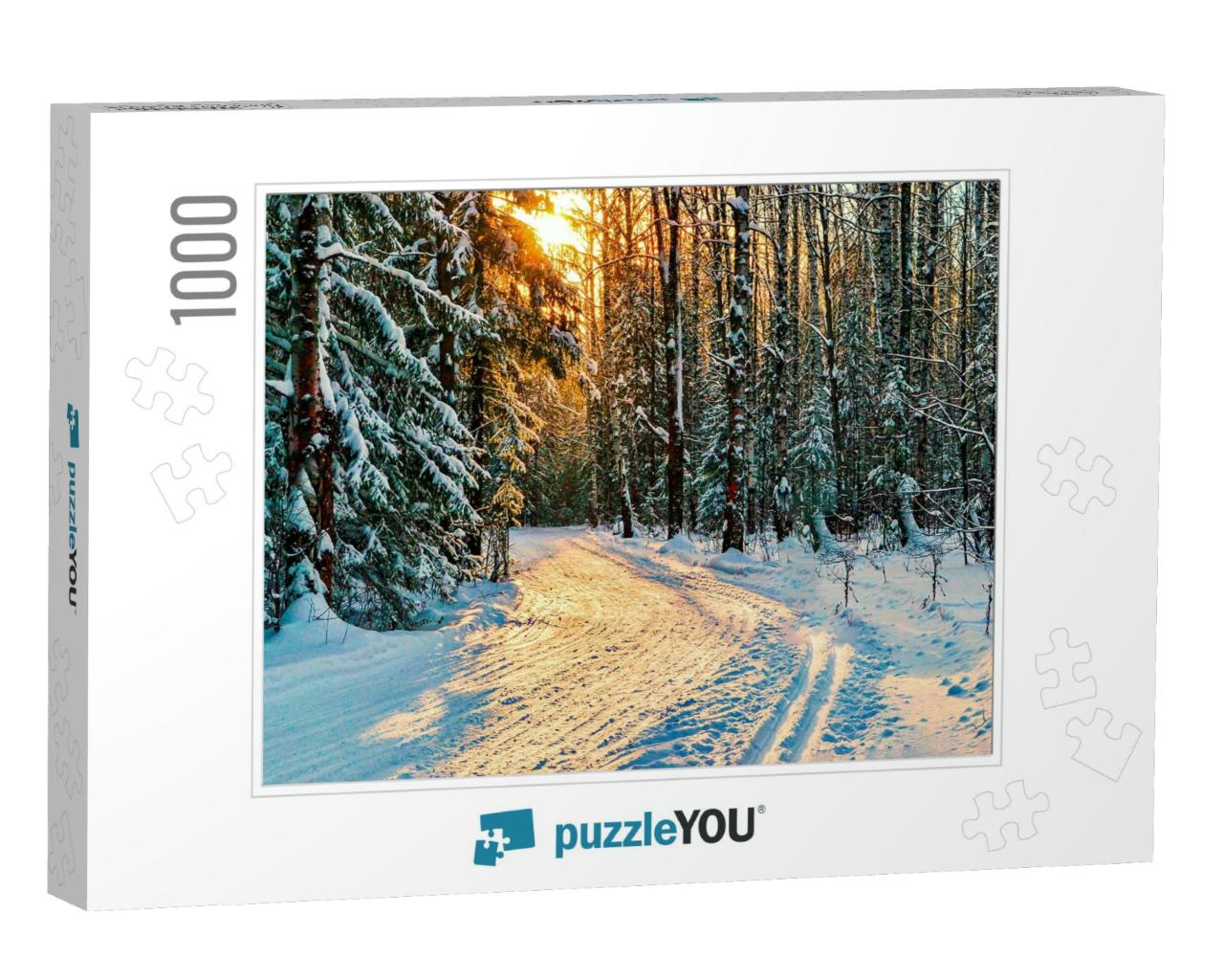 Winter Forrest Road in Snowy Woods... Jigsaw Puzzle with 1000 pieces
